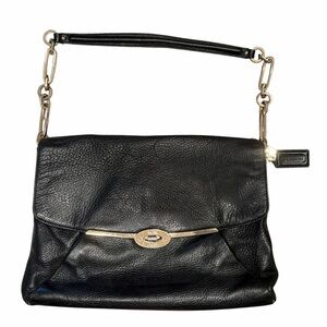 Coach Black Leather Shoulder Bag with Gold Hardware